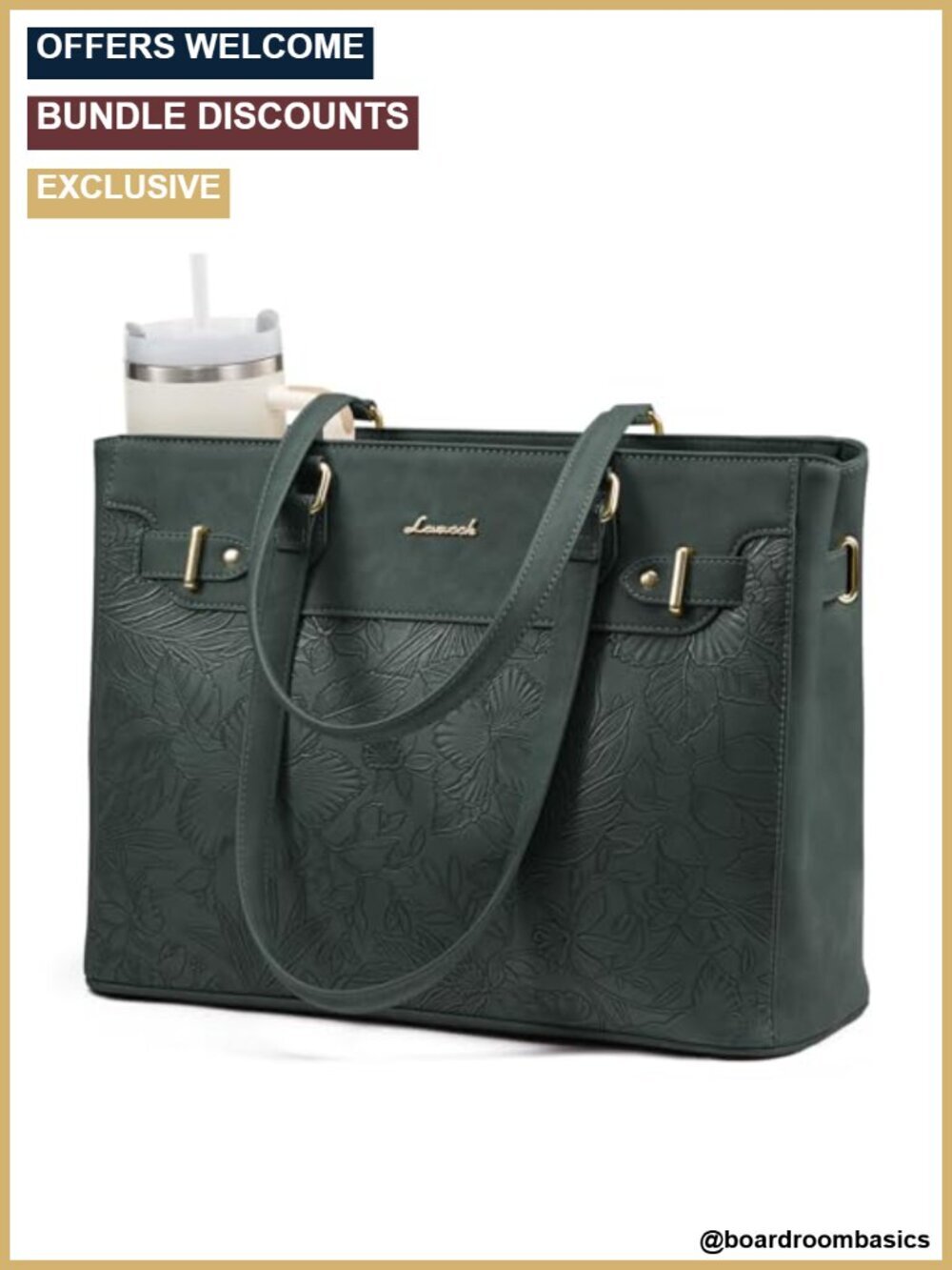Waterproof PU Leather Laptop Tote Bag with Large Cup Holder for Work